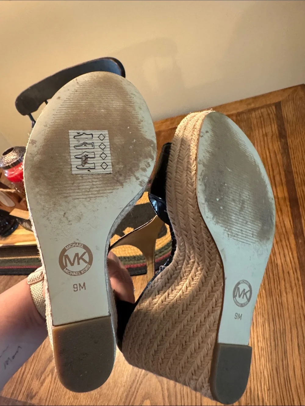 MICHAEL Michael Kors Black Croc-Embossed Espadrille Wedge Sandals